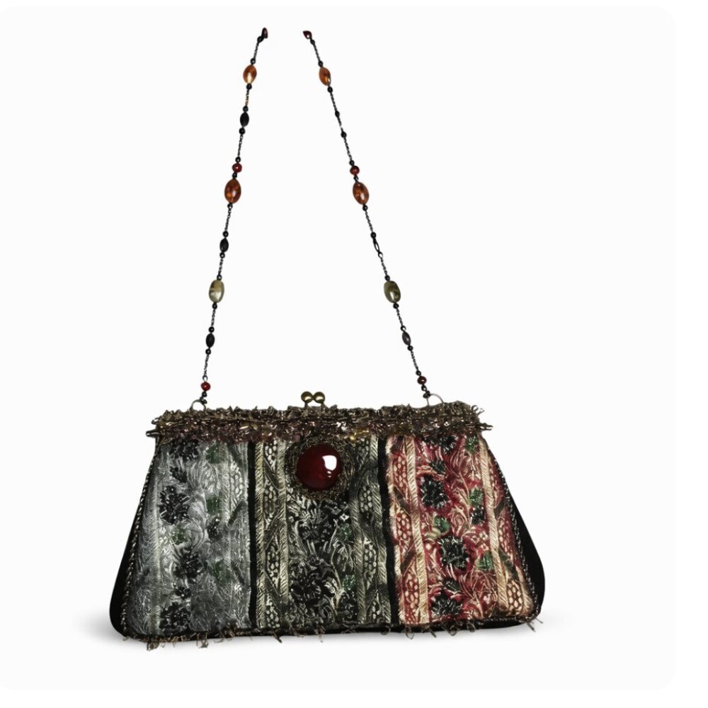Vintage Mary Frances kisslock artsy shoulder bag handbag purse cabochon - Picture 2 of 10
